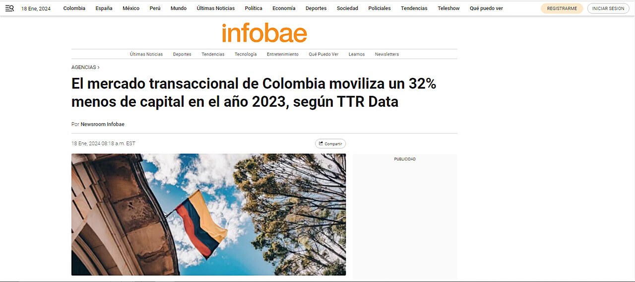 El mercado transaccional de Colombia moviliza un 32% menos de capital en el ao 2023, segn TTR Data